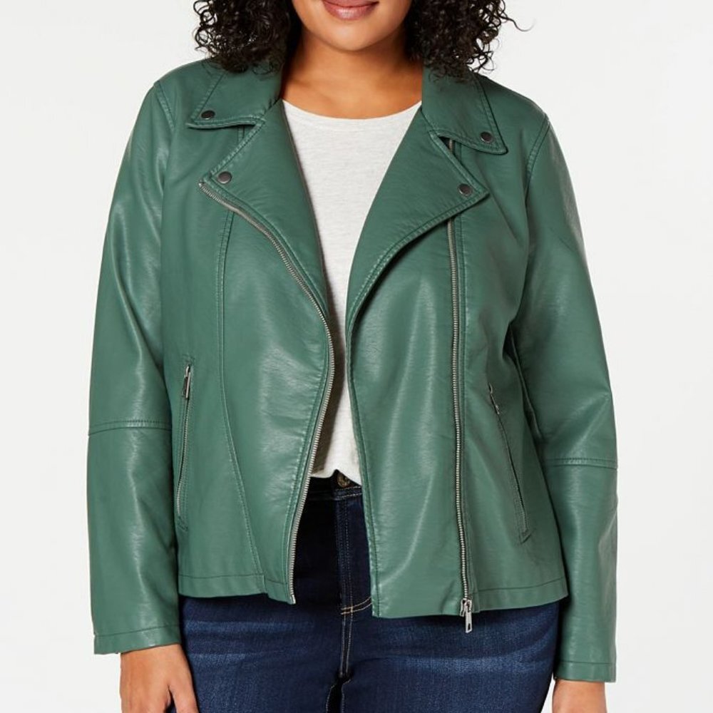 Style & Co. women S faux leather lightweight biker jacket green